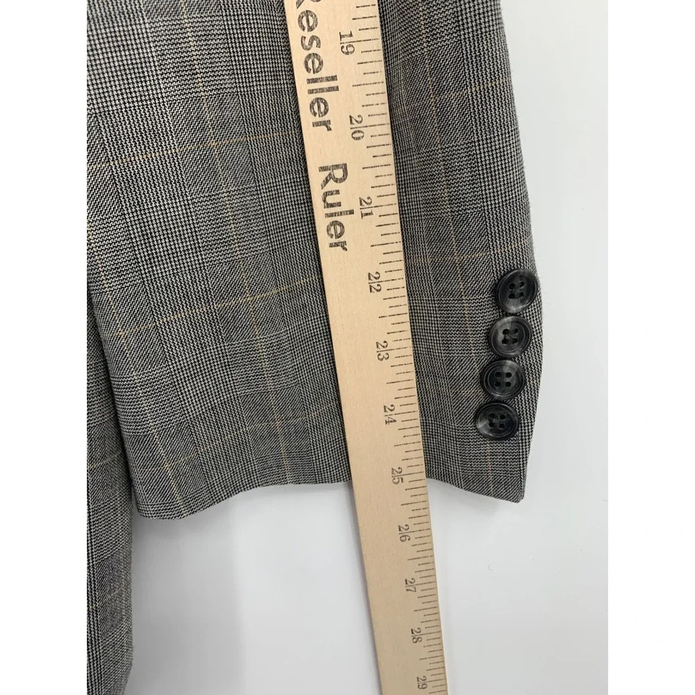 Vintage Burberrys Blazer Mens 44L Gray Plaid Super 100s Wool Made USA